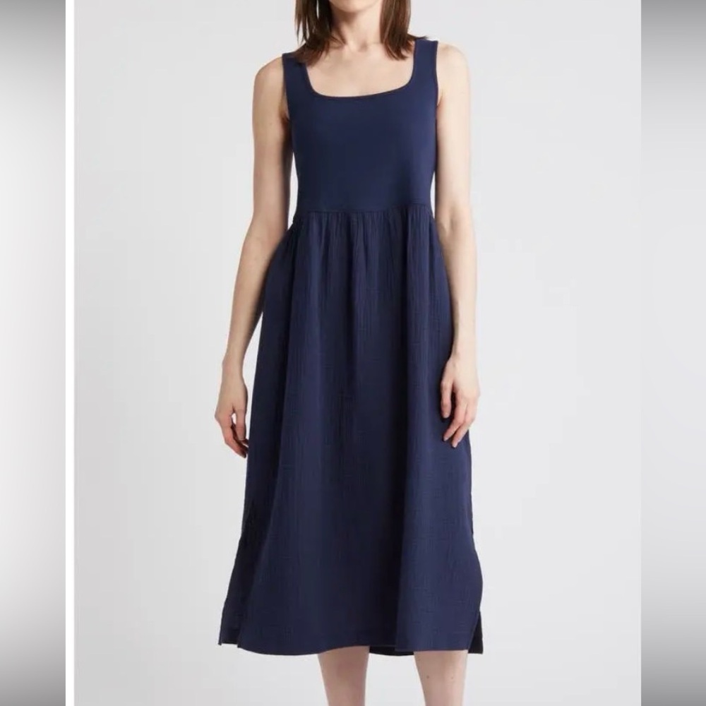 Madewell Navy Mixed Media Midi Dress- Size L